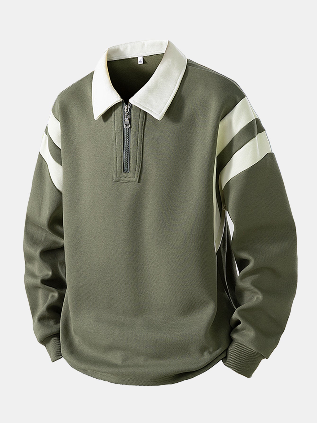 Color Block Zip-Up Polo Sweatshirt