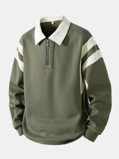 Color Block Zip-Up Polo Sweatshirt