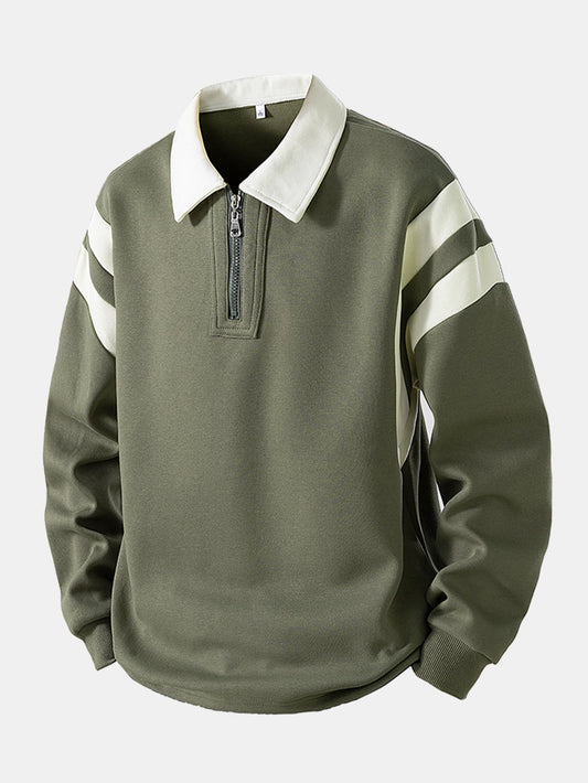 Color Block Zip-Up Polo Sweatshirt