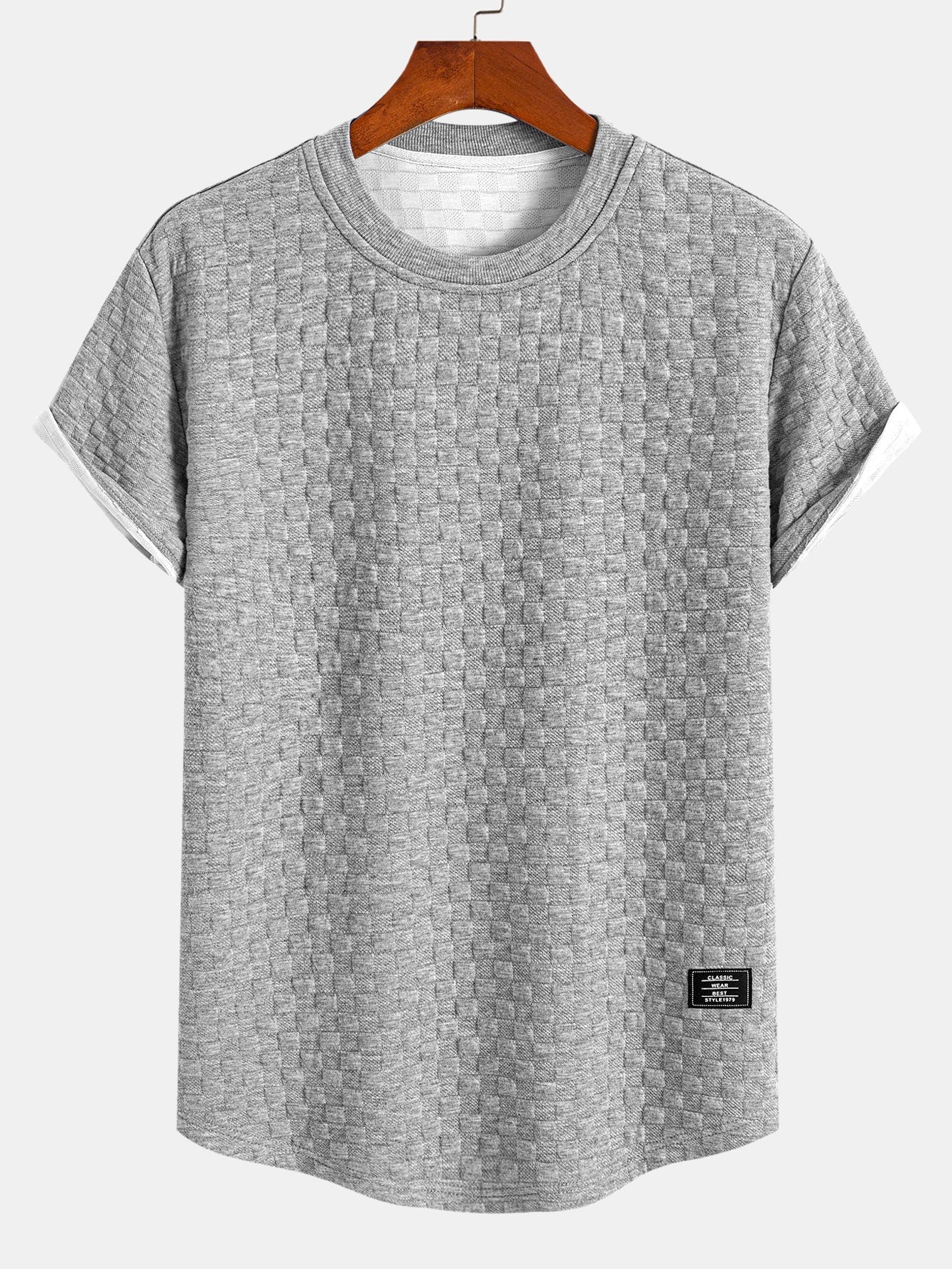 Jacquard T-Shirt mit Schachbrettmuster und Bogen-Saum