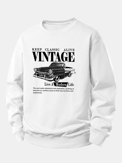 Vintage-Auto-Druck Sweatshirt mit lockerem Schnitt