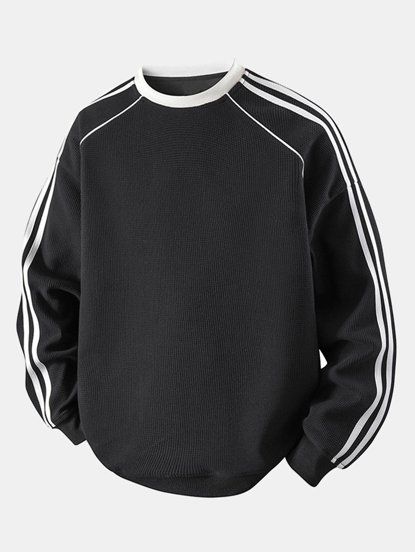 Gestreiftes Waffel-Sweatshirt mit Rundhalsausschnitt für einen lässigen Look