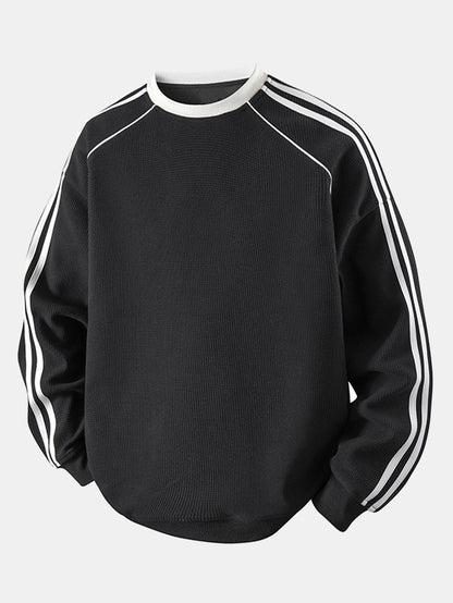 Gestreiftes Waffel-Sweatshirt mit Rundhalsausschnitt für einen lässigen Look