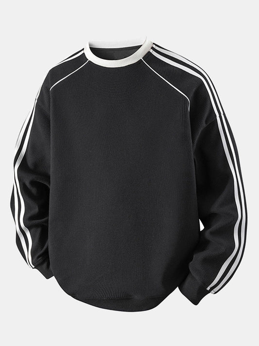 Gestreiftes Waffel-Sweatshirt mit Rundhalsausschnitt für einen lässigen Look