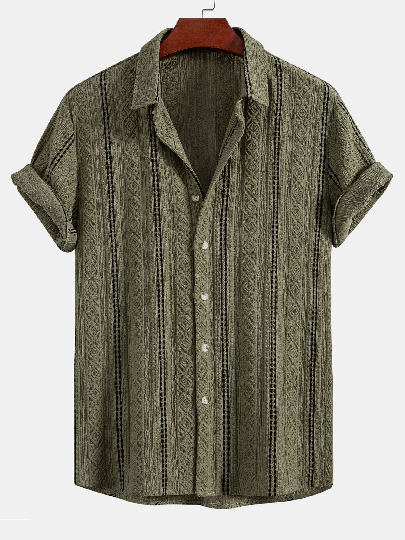 Gestreiftes Jacquard-Hemd mit Knöpfen und gerade geschnittene Leinenhose