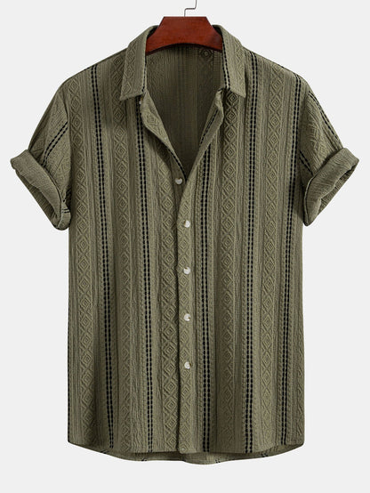 Gestreiftes Jacquard-Hemd mit Knöpfen und gerade geschnittene Leinenhose