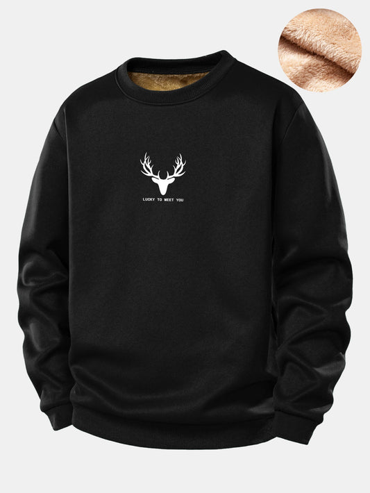 Silhouette Kopf Hirsch Druck Teddy Fleece Gefüttertes Sweatshirt