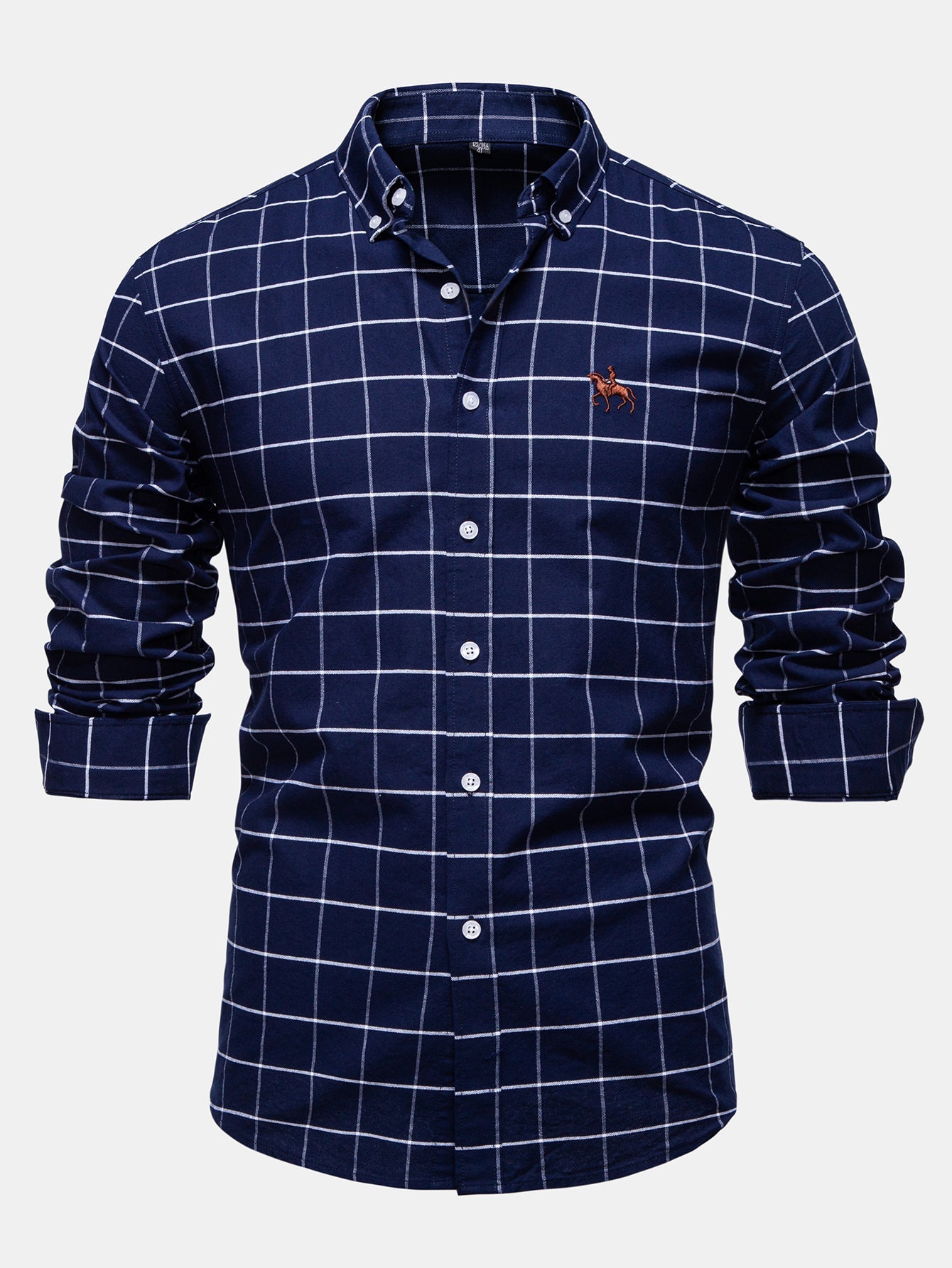 Karierter Cowboy-Stickerei Baumwollhemd mit Knöpfen