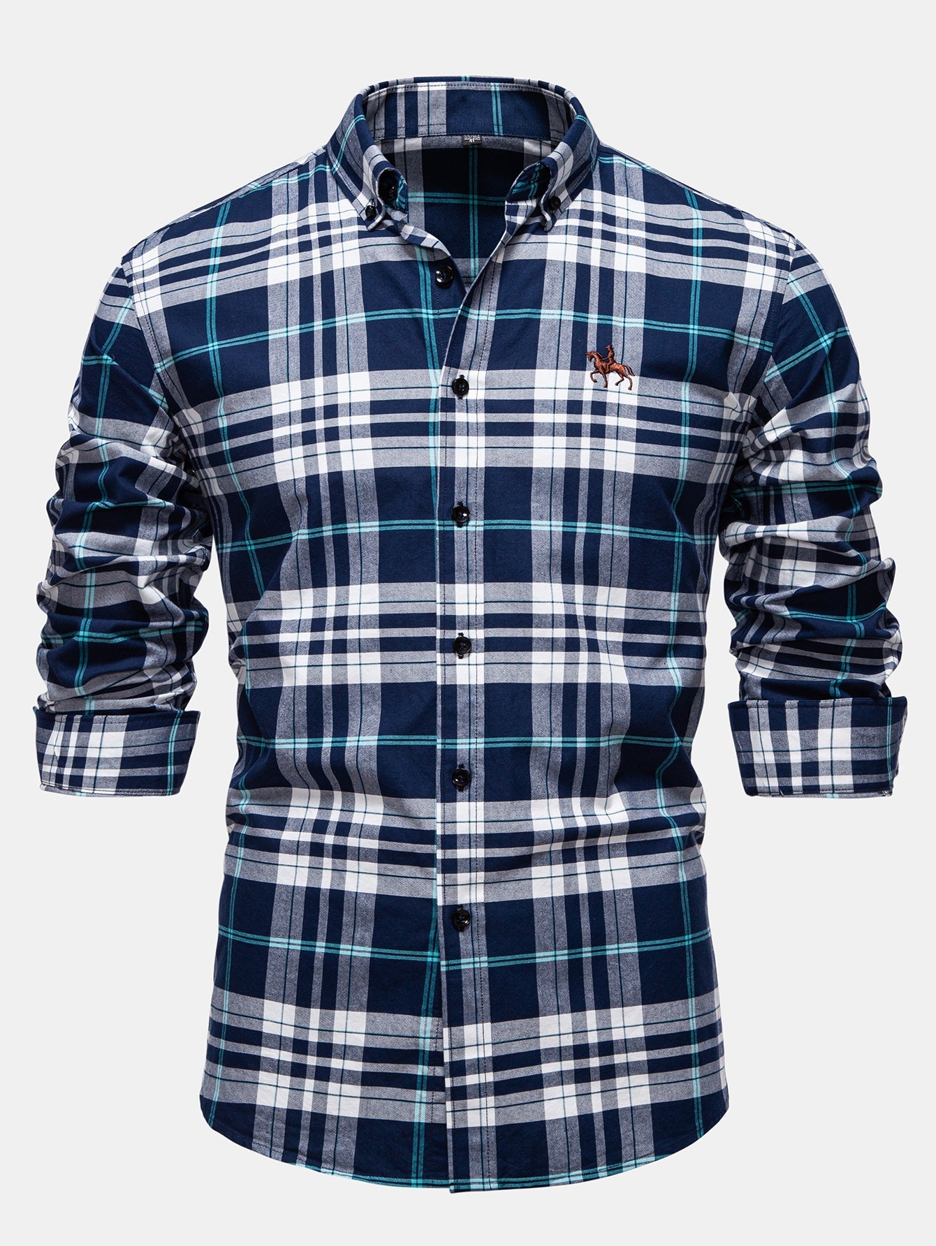 Gesticktes Cowboy-Hemd aus Baumwolle mit Karomuster und Knöpfen