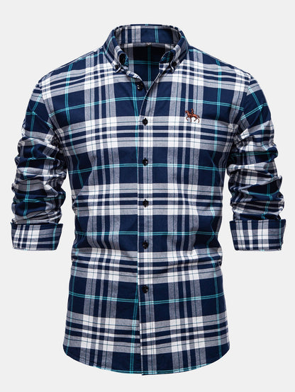 Gesticktes Cowboy-Hemd aus Baumwolle mit Karomuster und Knöpfen