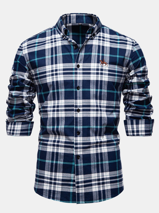 Cowboy Stickerei Baumwolle Kariertes Hemd mit Knöpfen