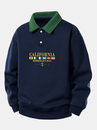 California Print Contrast Polo Sweatshirt - Relaxed Fit