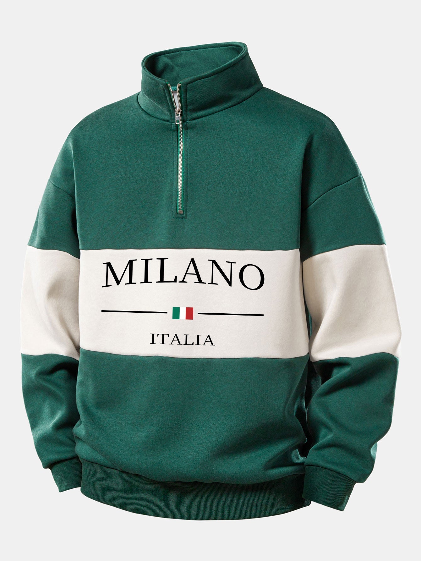 Relaxed Fit Milano Print Contrast Color Quarter Zip Sweatshirt