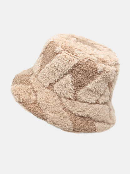 Kontrastfarbige Steppung Plüsch Eimerhut für Wärme