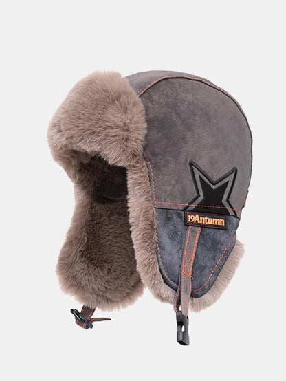 Vintage Leder Plus Samt Warme Fliegerkappe