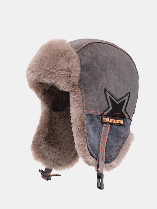 Vintage Leder Plus Samt Warme Fliegerkappe
