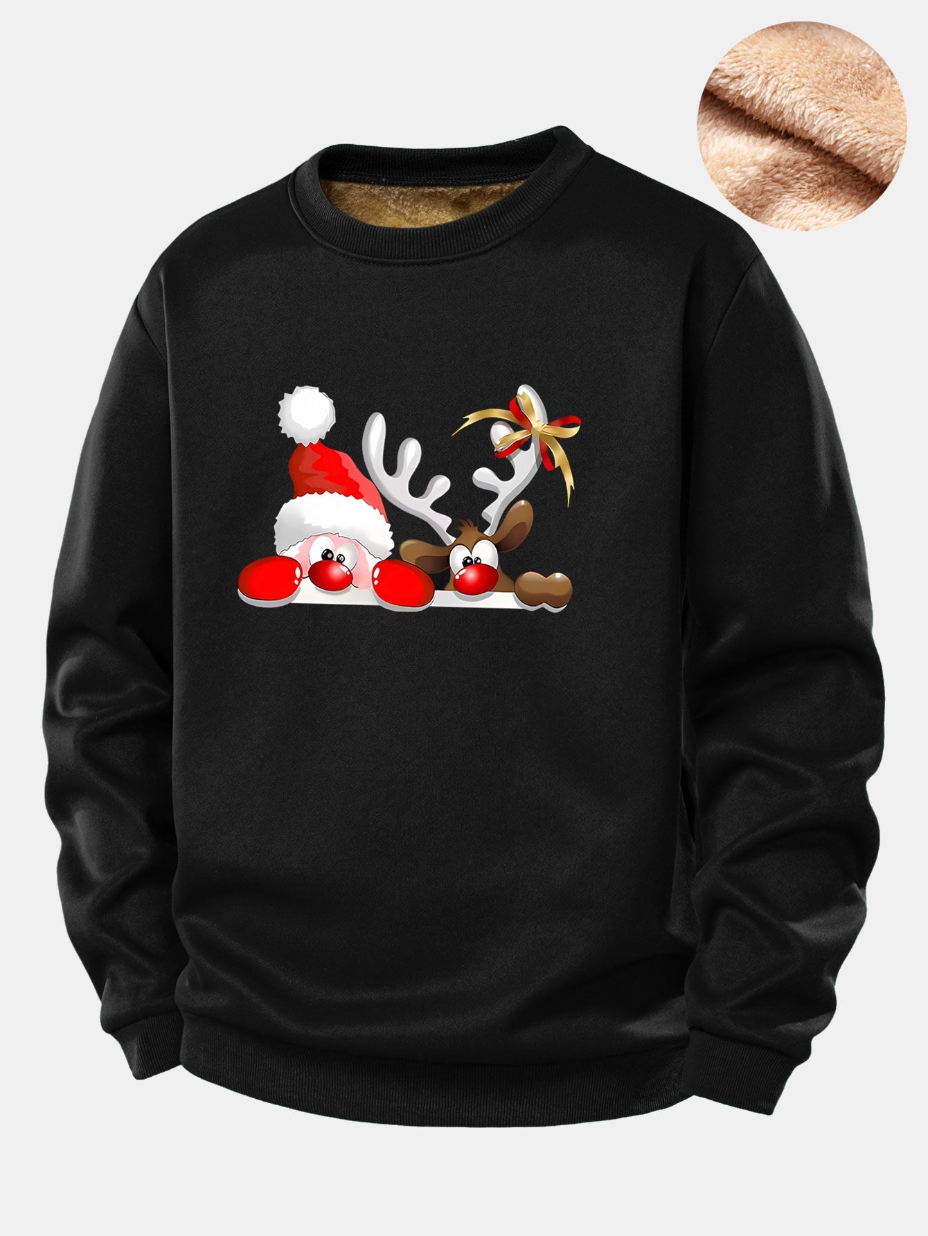 Sweatshirt mit Teddyfutter und Aufdruck von Weihnachtsmann und Rentier