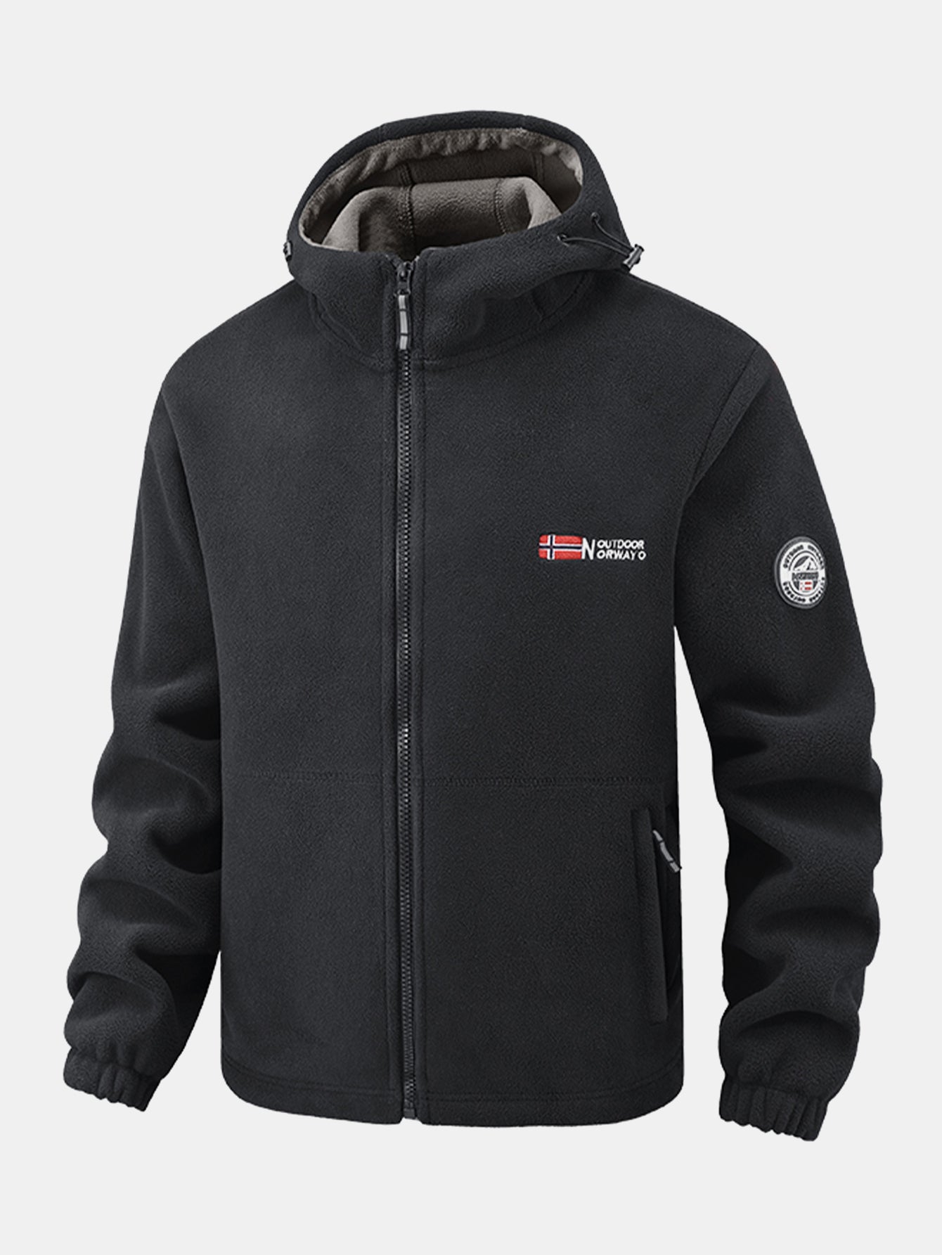 Fleecejacke mit Reißverschlusstasche und Kapuze