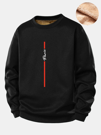 Paris Streifenmuster Teddy Fleece Gefüttertes Sweatshirt