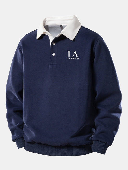 Los Angeles Print Kontrast Poloshirts Kragen Sweatshirt