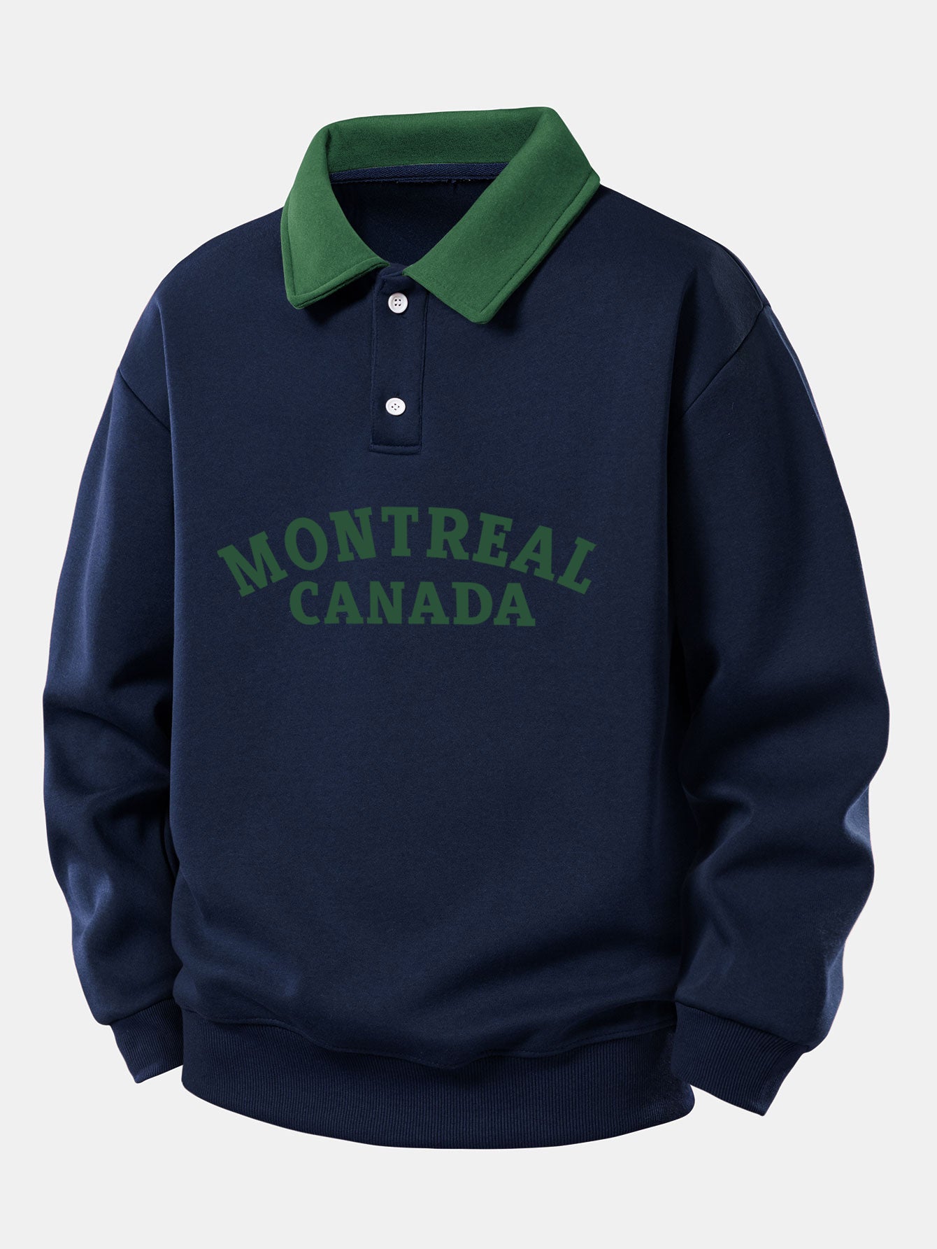 Relaxed Fit Montreal Canada Graphic Contrast Polo Sweatshirt