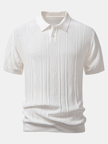 Geometrisches Jacquard-Strickpoloshirt