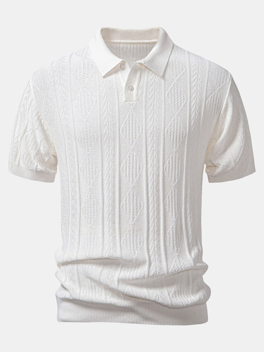 Geometrisches Jacquard-Strickpoloshirt