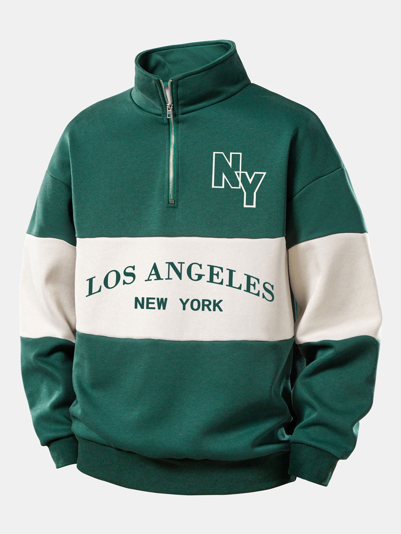 Relaxed Fit Los Angeles Graphic Contrast Quarter Zip Sweatshirt