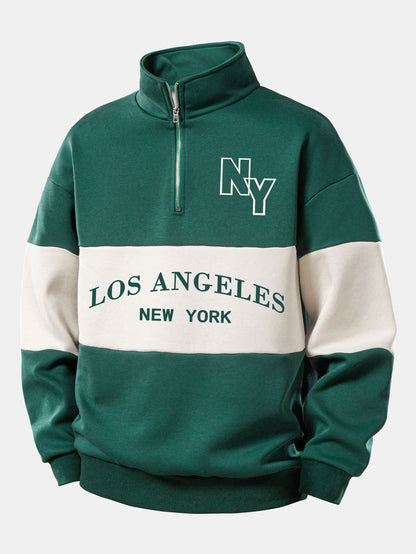 Relaxed Fit Los Angeles Graphic Contrast Quarter Zip Sweatshirt