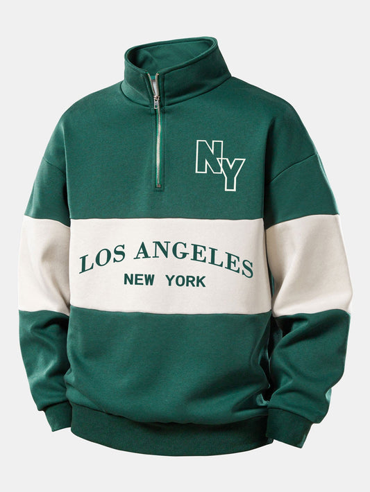 Relaxed Fit Los Angeles Graphic Contrast Quarter Zip Sweatshirt
