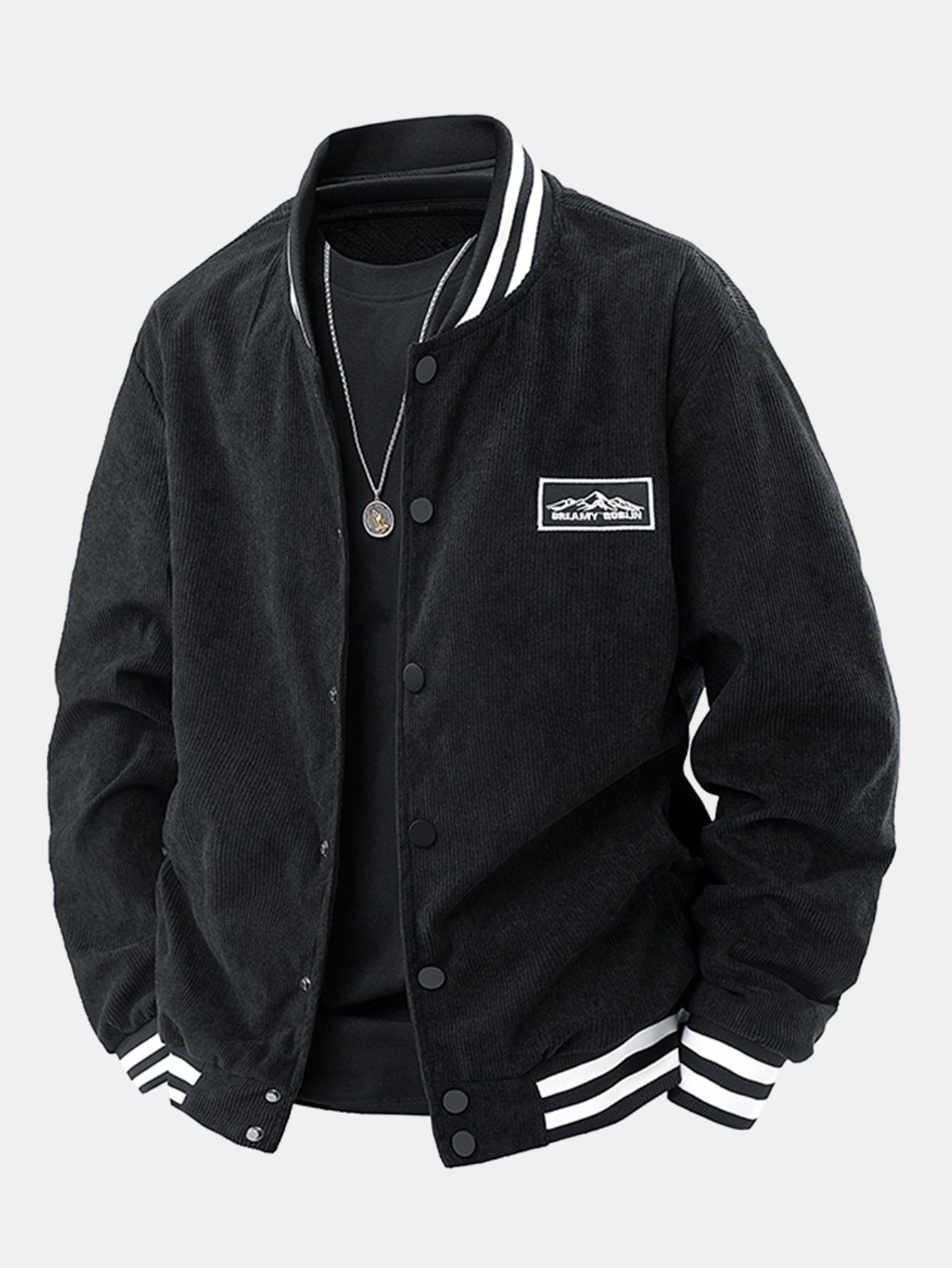 Berg Stickerei Corduroy Baseballjacke