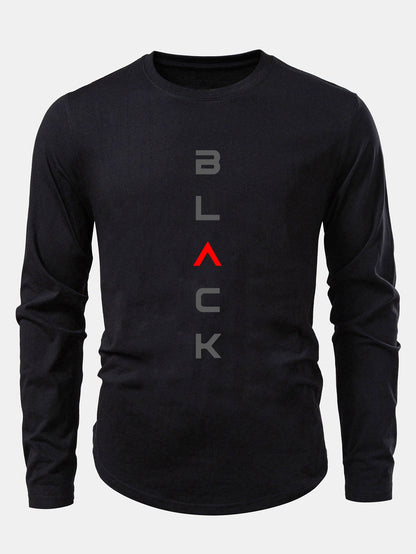 Schwarzes Baumwoll-T-Shirt mit Rundsaum und Druckdesign