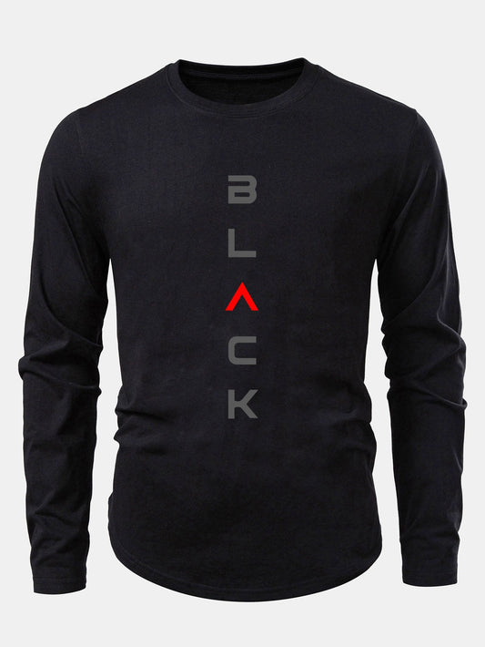 Schwarzes Baumwoll-T-Shirt mit Rundsaum und Druckdesign