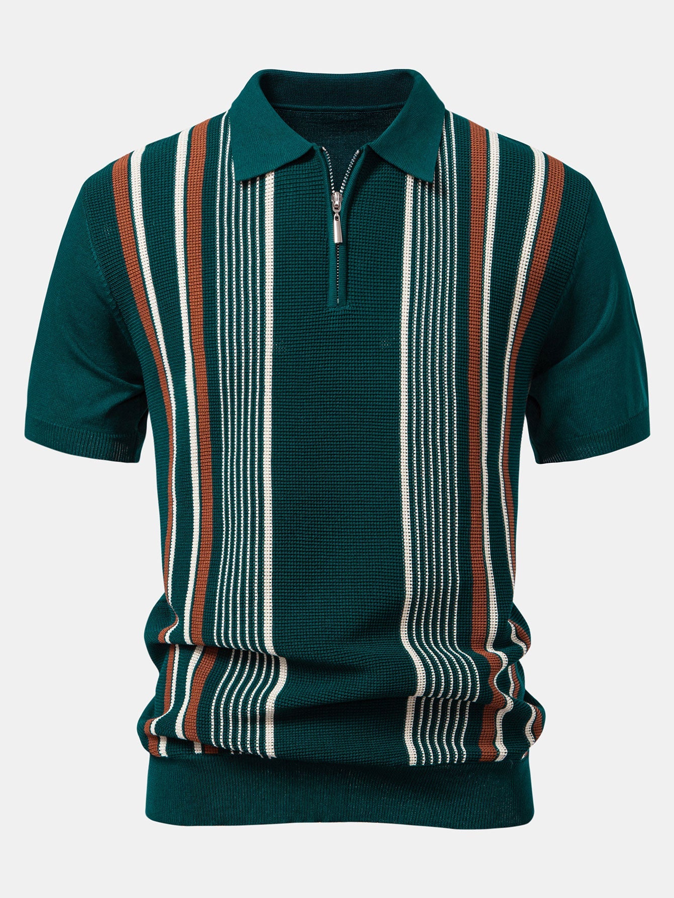 Gestreiftes Strick-Poloshirt mit Reißverschluss und gerade geschnittene Ripp-Hose