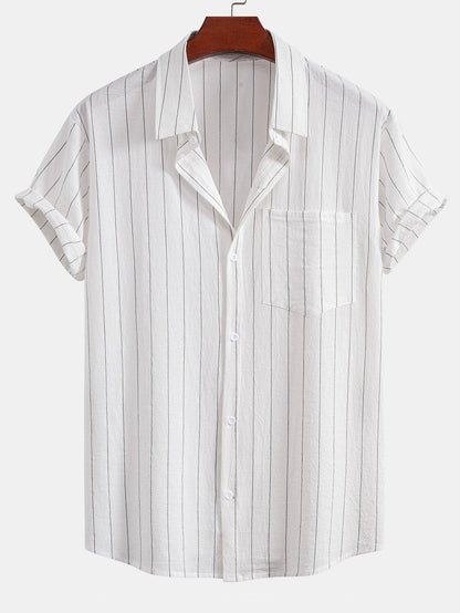 Gestreiftes Hemd in Leinenoptik mit Knöpfen und Shorts mit Kordelzug