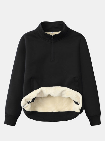 Fleecegefülltes Teddy-Sweatshirt mit Viertel-Reißverschluss