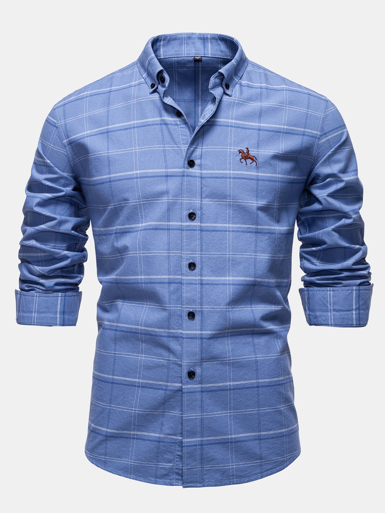 Karierter Baumwoll-Cowboy-Hemd mit Knopfdetails und Stickerei