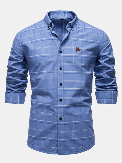 Karierter Baumwoll-Cowboy-Hemd mit Knopfdetails und Stickerei