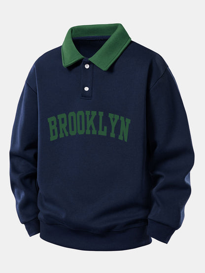 Relaxed Fit Brooklyn Print Contrast Polo Sweatshirt