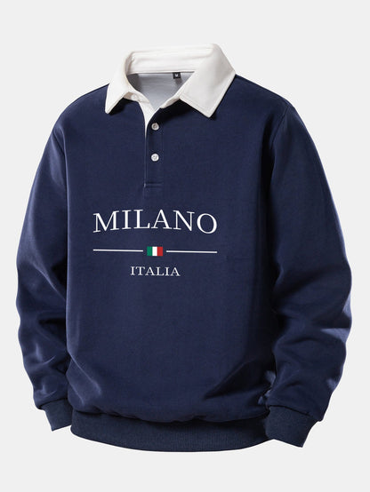 Milano Print Contrast Polo Collar Sweatshirt