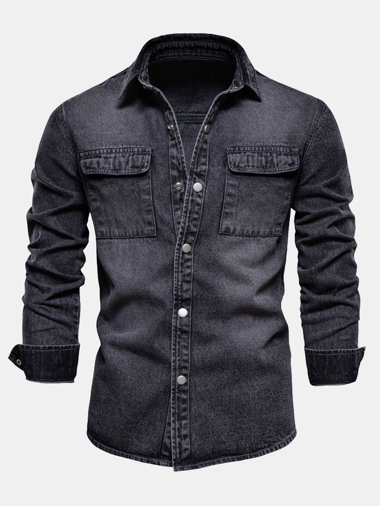 Gewaschenes Denim-Overshirt mit praktischen Taschen