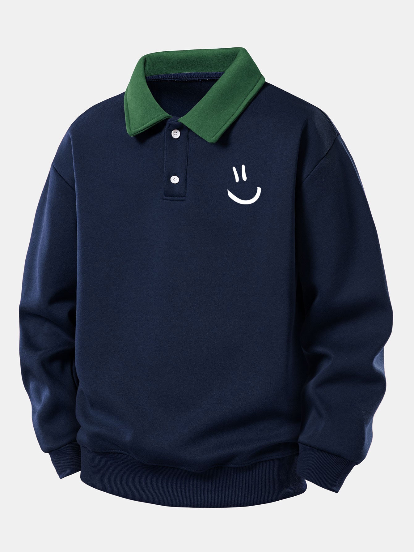 Relaxed Fit Smiley Face Print Kontrast Poloshirts Sweatshirt