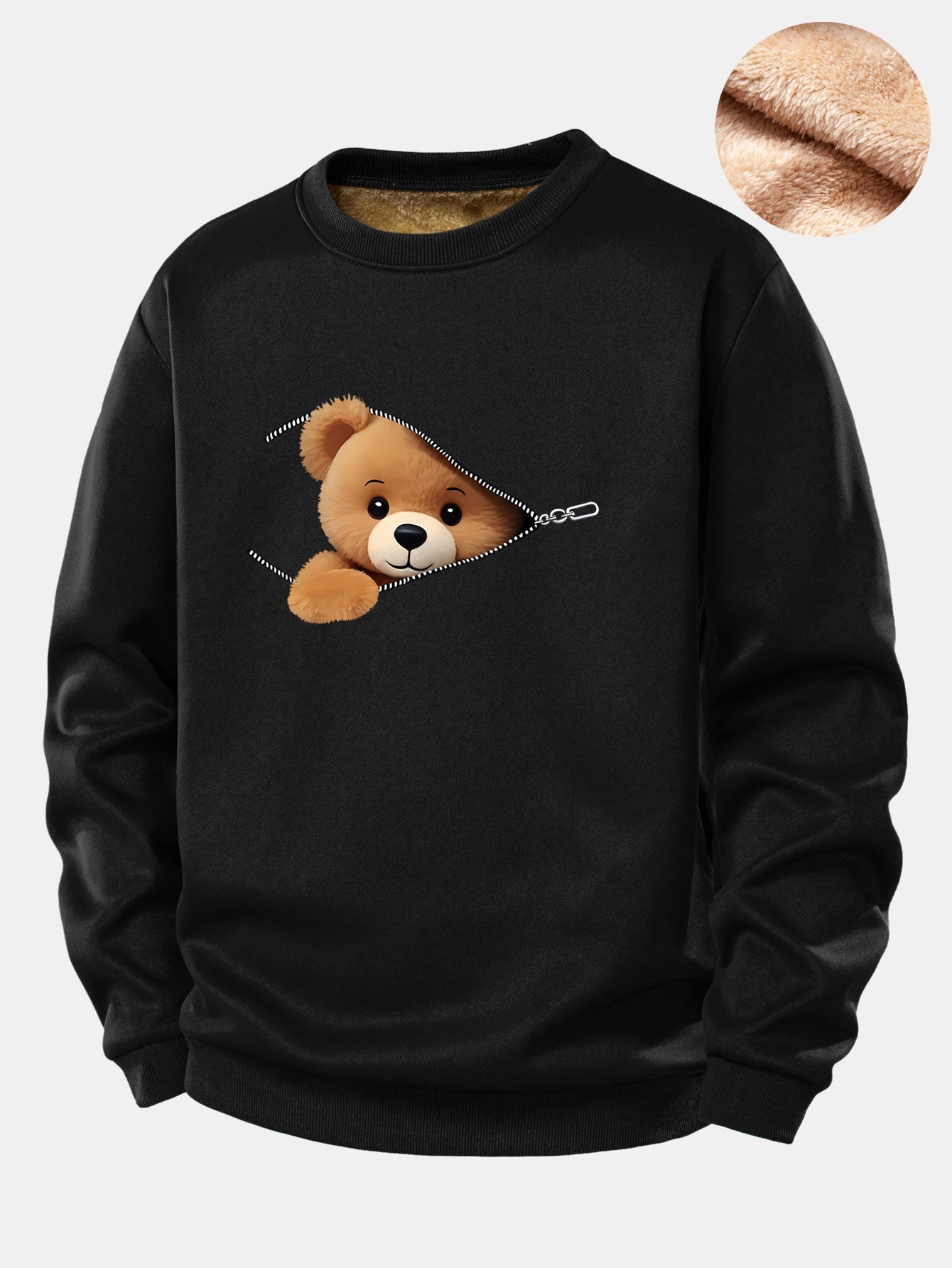 Reißverschluss Teddy Fleece Sweatshirt mit Bärenmotiv