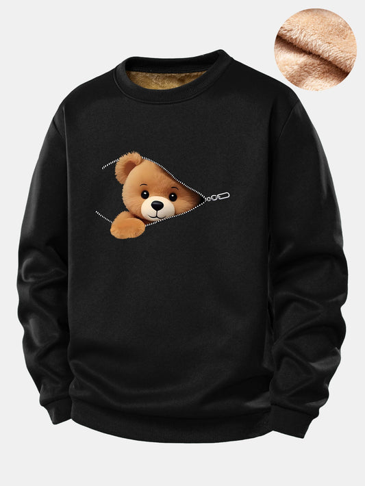 Reißverschluss Bär Druck Teddy Fleece Gefüttertes Sweatshirt