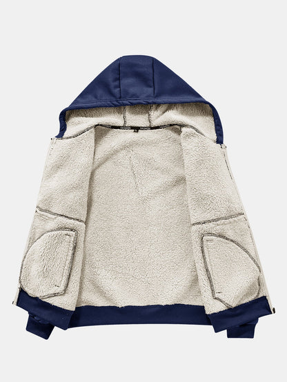 Teddy gefütterter Kapuzenpullover mit Reißverschlusstasche