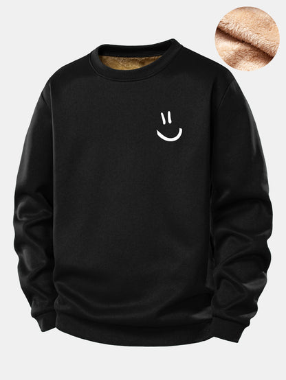 Smiley-Gesicht Druck Fleece Sweatshirt mit Teddy-Futter