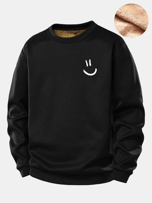 Smiley-Gesicht Druck Teddy Fleece Gefüttertes Sweatshirt