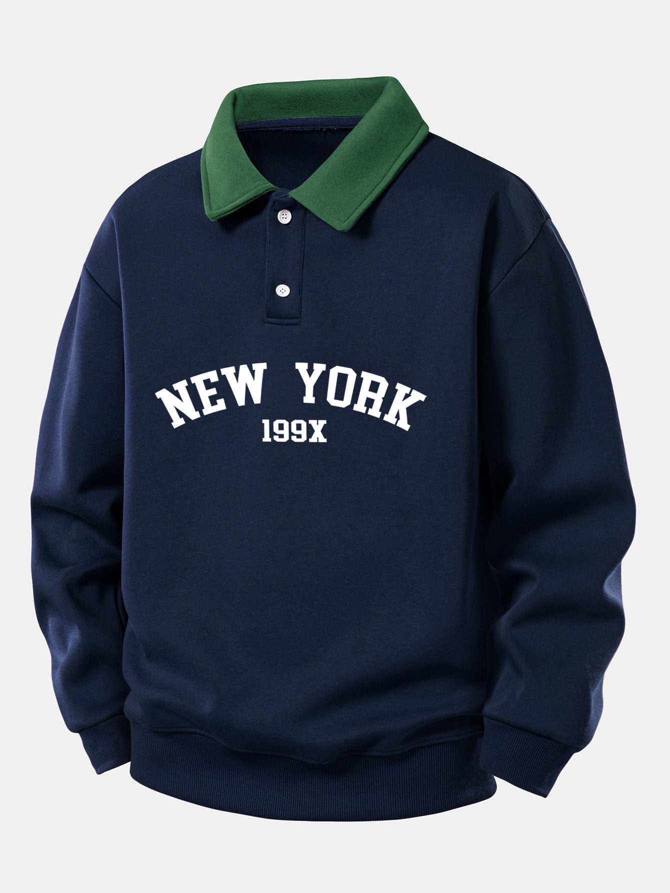 Relaxed Fit New York Graphic Contrast Polo Sweatshirt