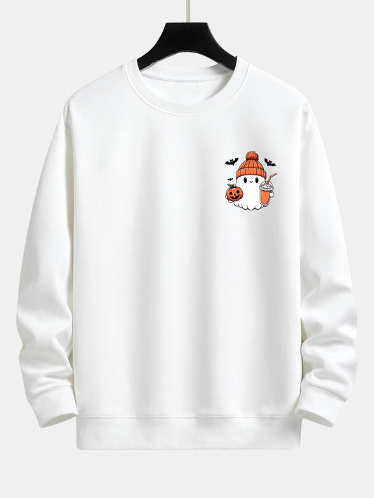 Lockeres Sweatshirt mit Halloween Geist und Kürbis Druck