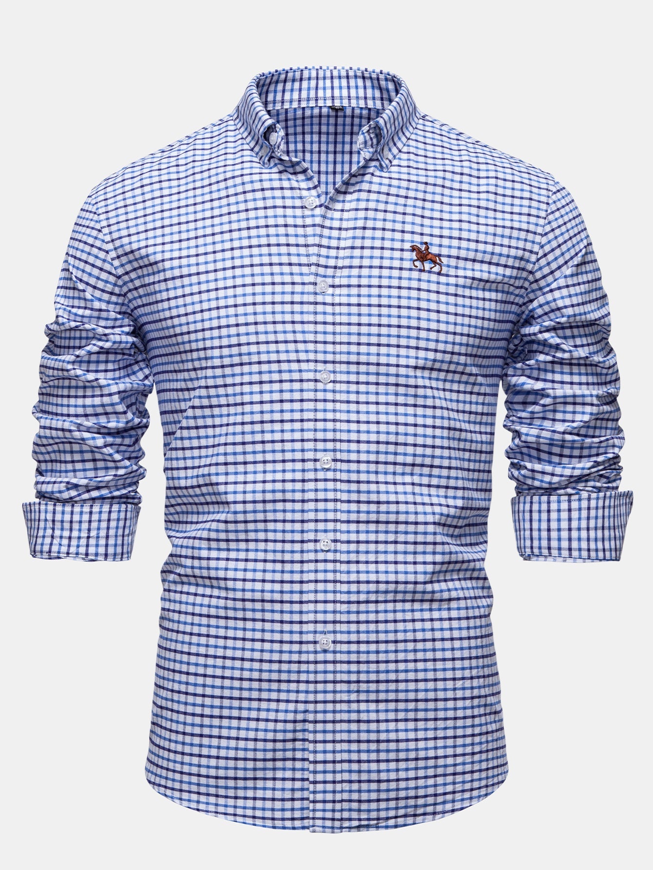 Karriertes Baumwollhemd mit Cowboy-Stickerei und Knöpfen